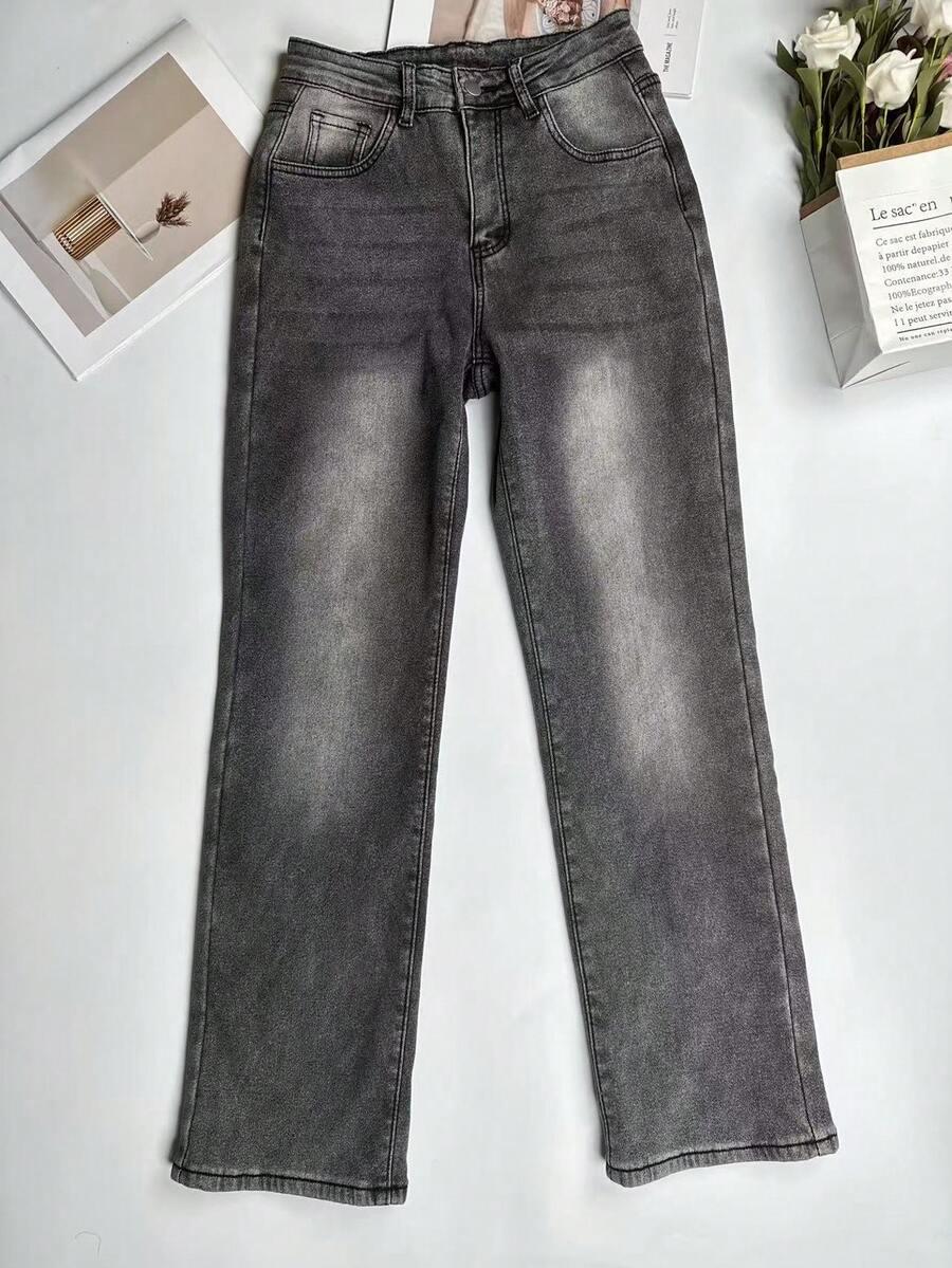 SZARE ocieplane SPODNIE JEANS
