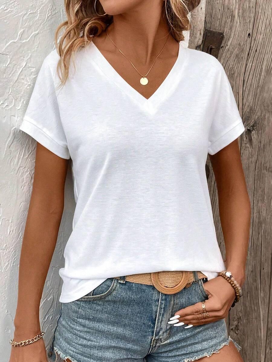 T-SHIRT DAMSKI Z DEKOLTEM V