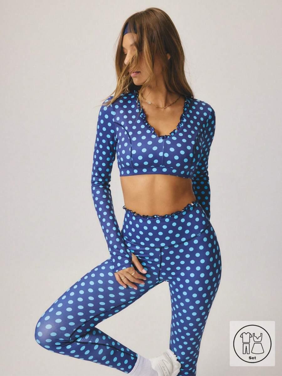 KOMPLET TOP LEGGINSY WZÓR GROSZKI 