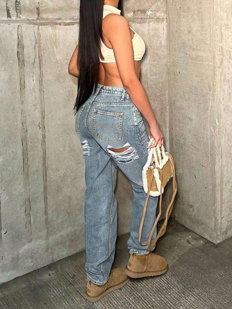 NIEBIESKIE spodnie jeans PRZETARCIA