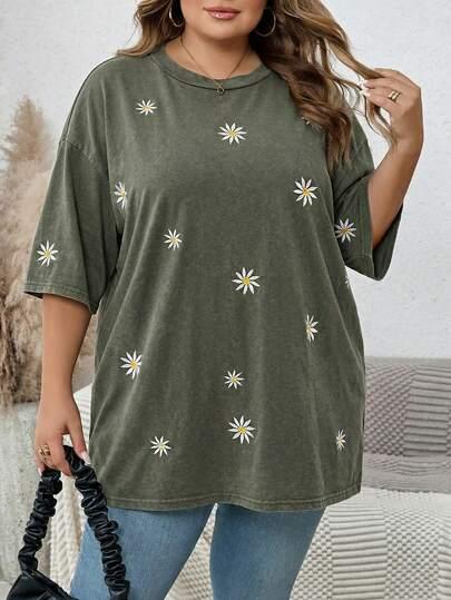 zielony t-shirt kwiaty