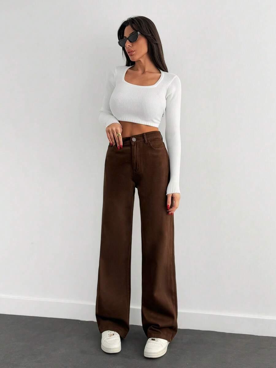 BRĄZOWE SPODNIE JEANS