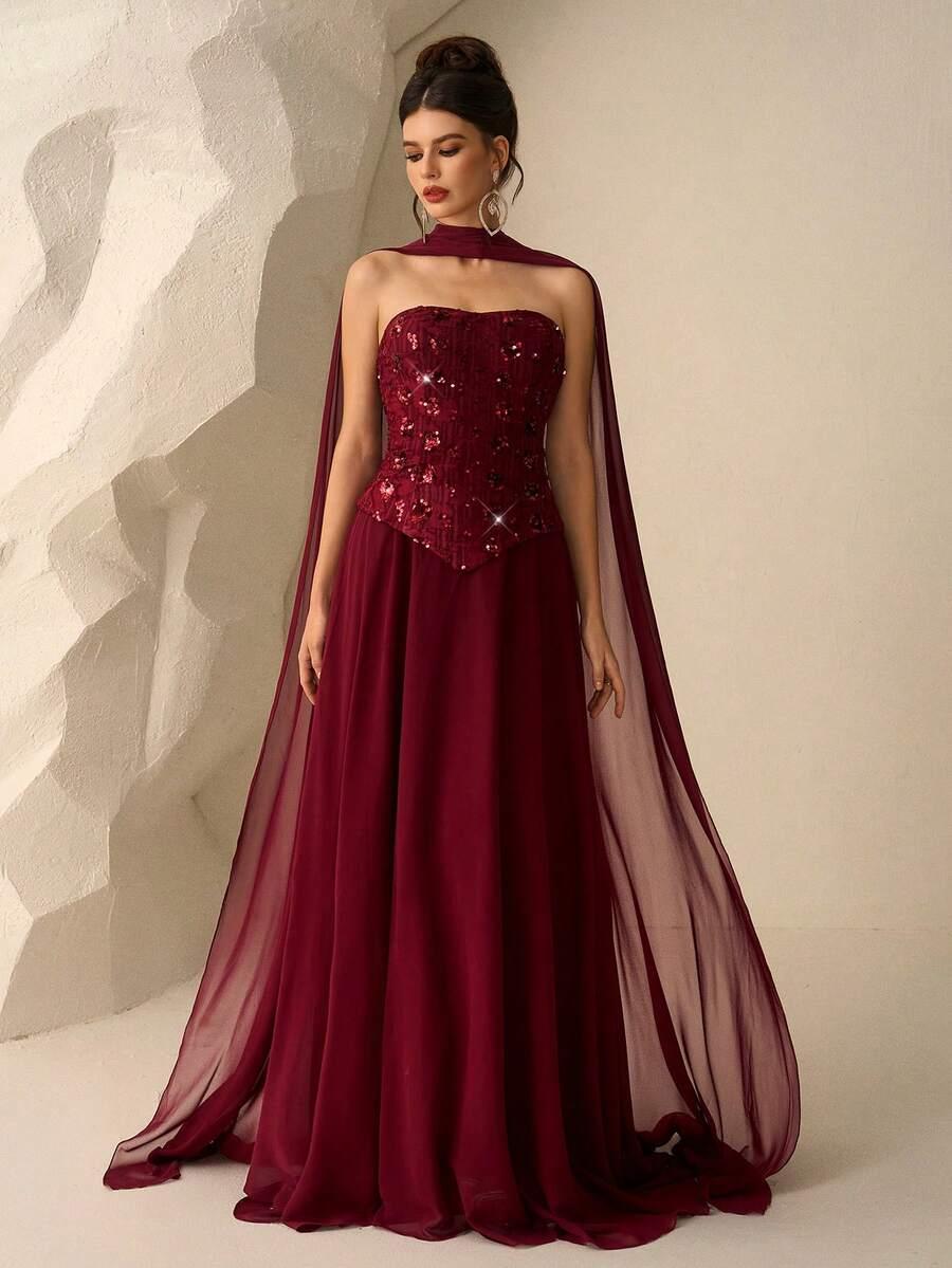 BORDOWA MAXI SUKIENKA CEKINY