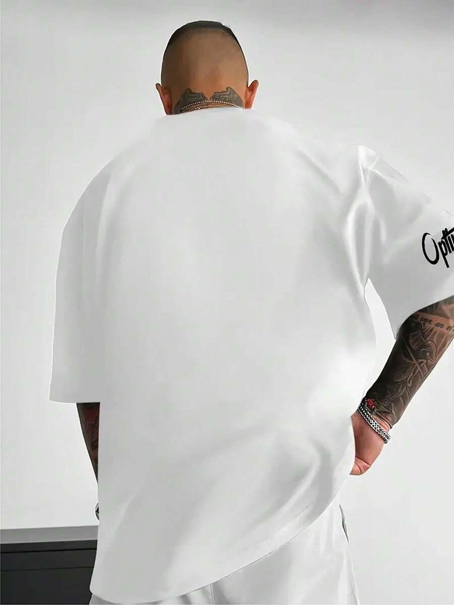 BIAŁY T-SHIRT OKRĄGŁY DEKOLT NADRUK