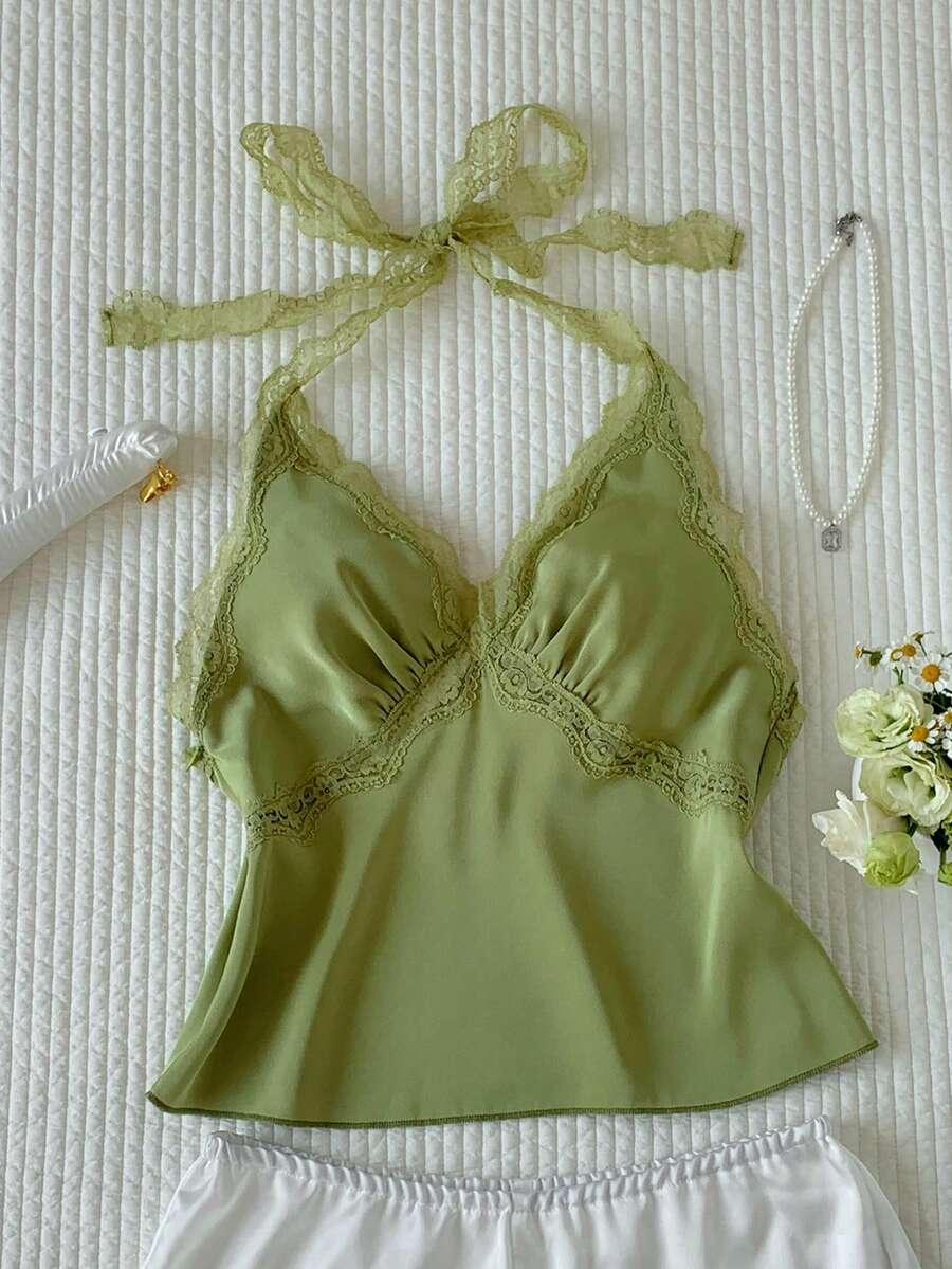 zielony top koronka 