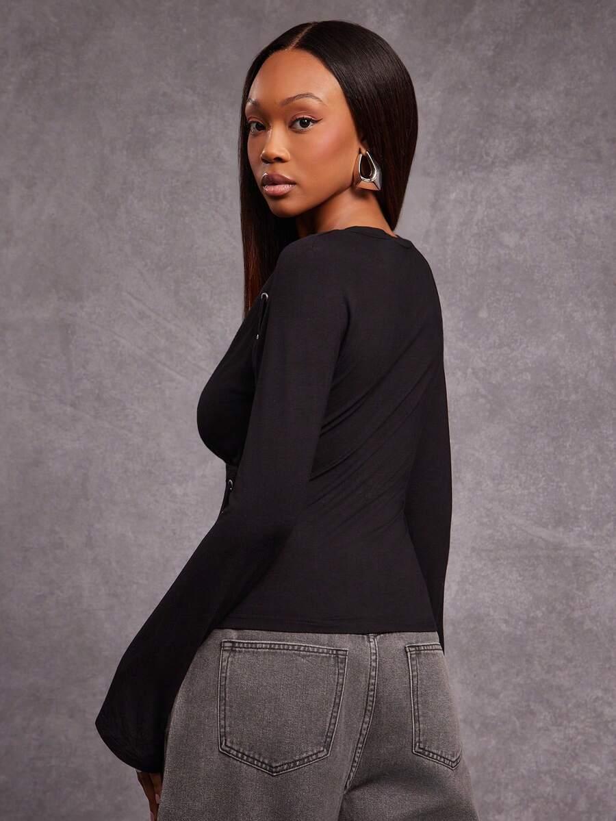 CZARNA BLUZKA V-NECK