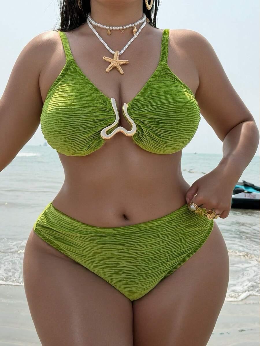 zielony komplet plażowy bikini spódnica