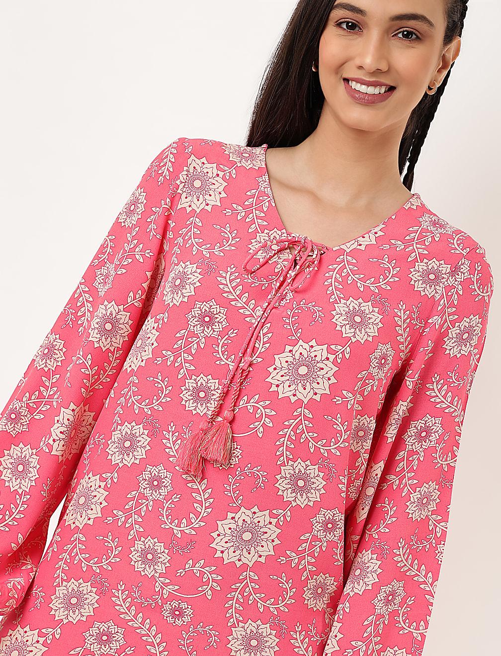 różowa sukienka print T42-3215K-A4