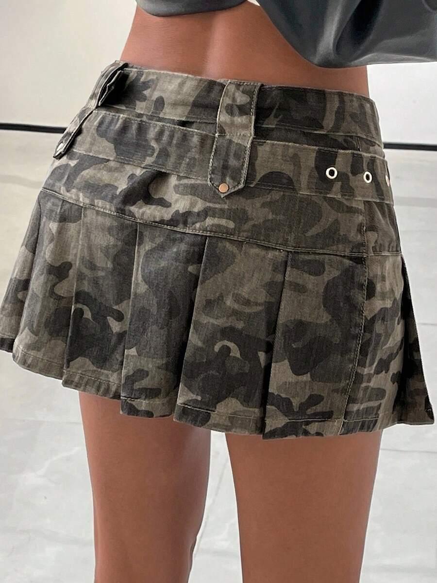 mini spódnica jeans wzór moro