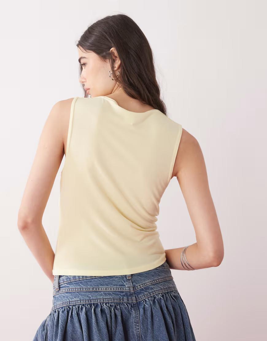 żółty top marszczenia v-neck