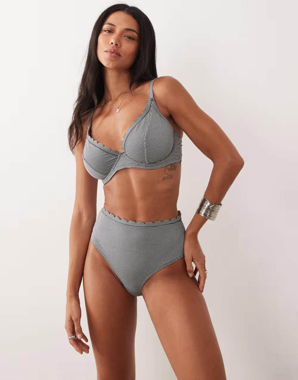 dół od bikini wysoki stan kratka falbana