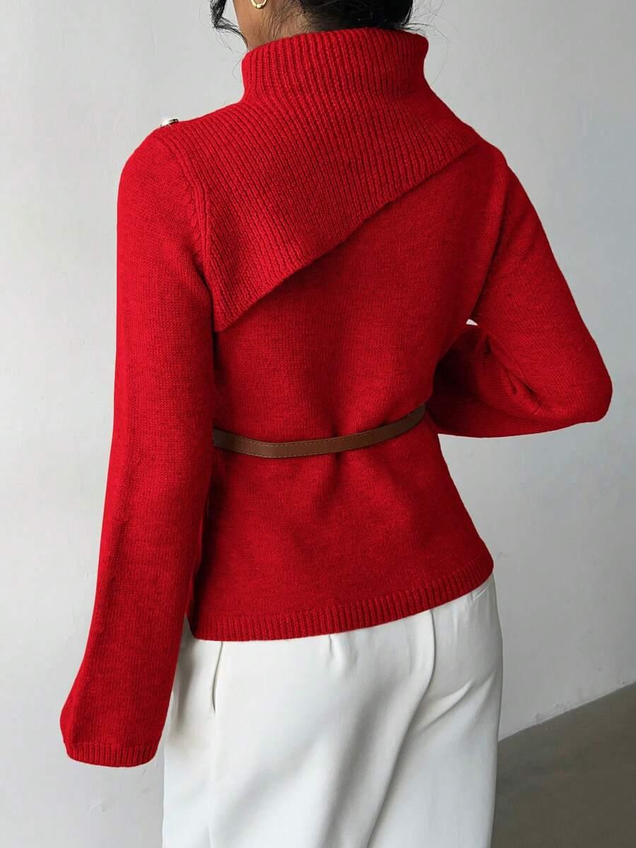 czerwony sweter z golfem