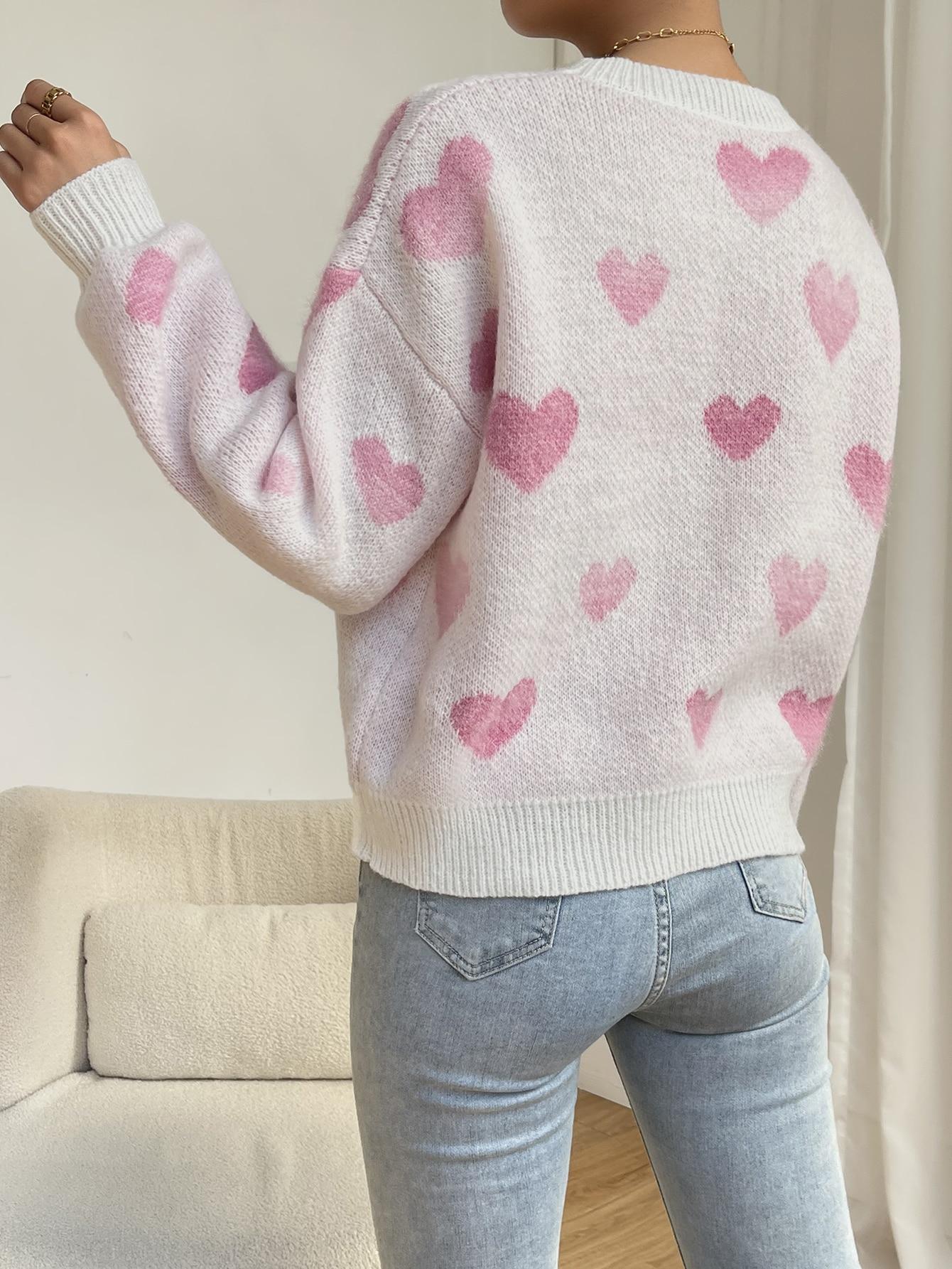 RÓŻOWY SWETER WZÓR SERCA