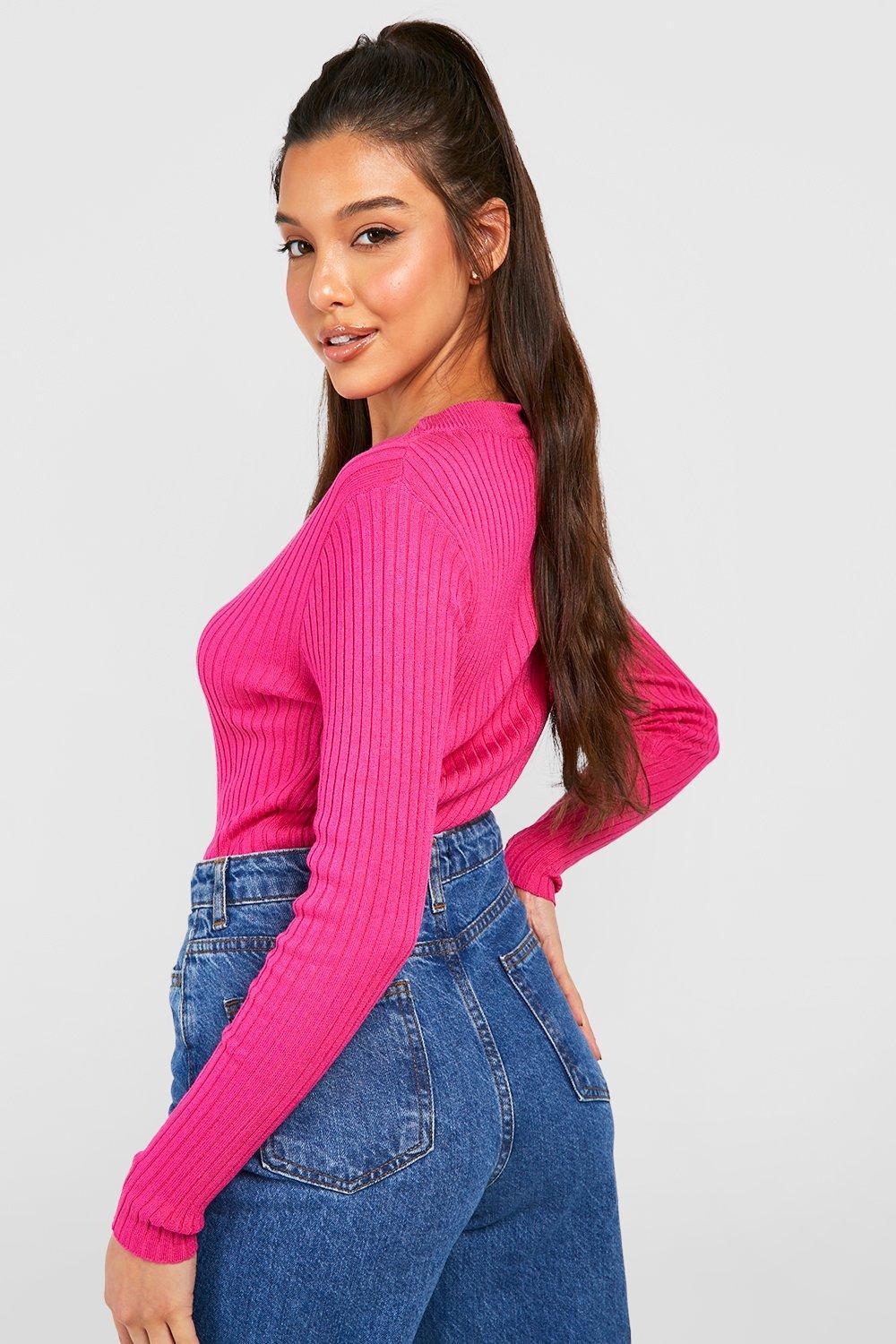 różowy dopasowany sweter prążki