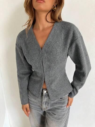 SZARA BLUZKA V-NECK