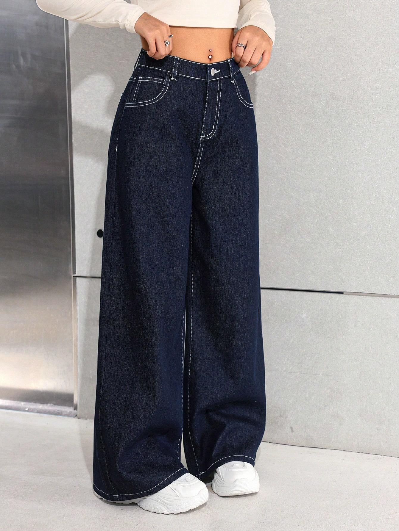 GRANATOWE SPODNIE JEANS