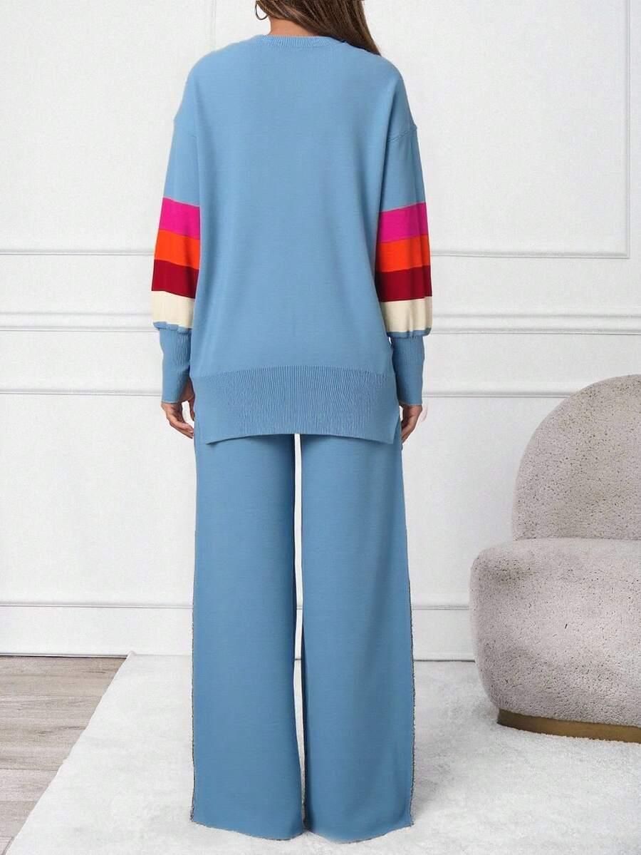 dzianinowy KOMPLET SWETER SPODNIE