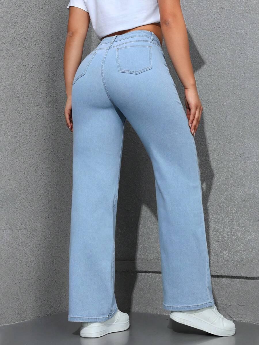 niebieskie proste spodnie jeans