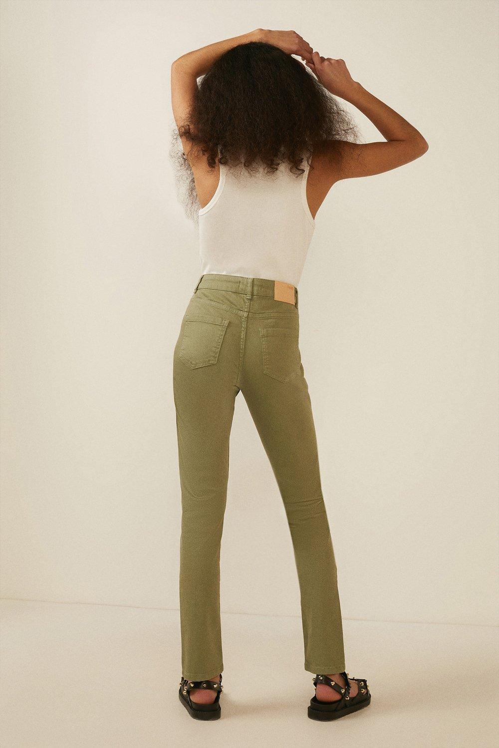 khaki spodnie jeans wysoki stan