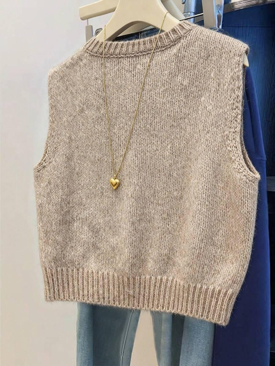 BEŻOWY SWETER KAMIZELKA