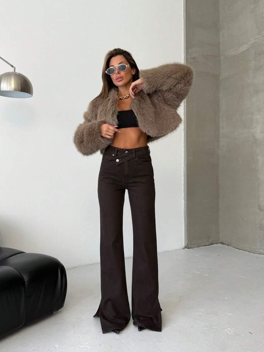 BRĄZOWE SPODNIE JEANS 