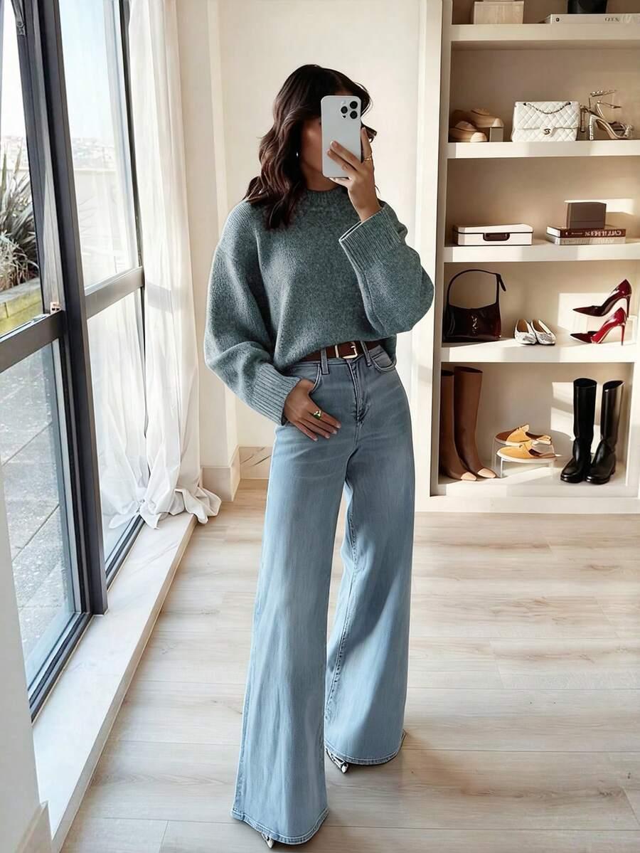 ZIELONY DZIANINOWY SWETER 