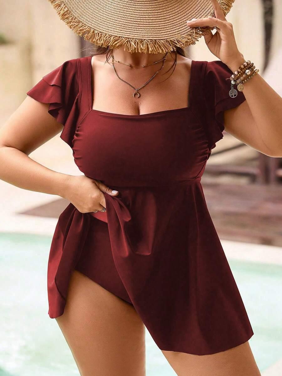 bordowy DWUCZĘŚCIOWY STRÓJ KĄPIELOWY tankini