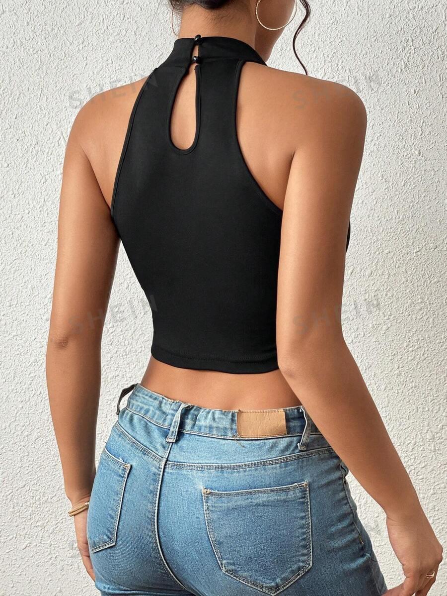 CZARNY CROP TOP KORONKA