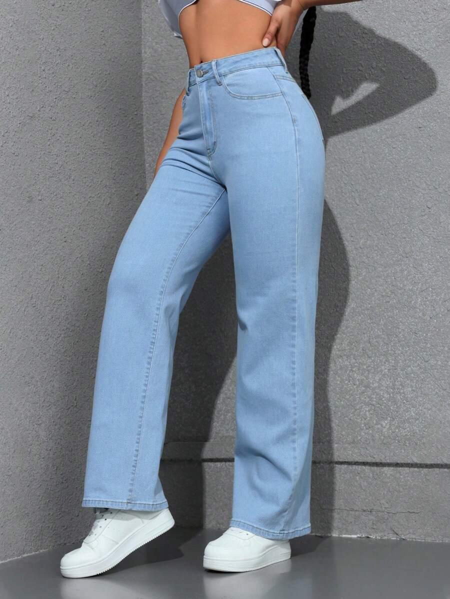 niebieskie proste spodnie jeans