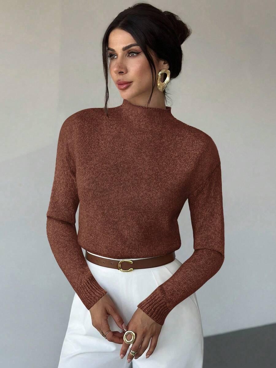 klasyczny brązowy sweter stójka