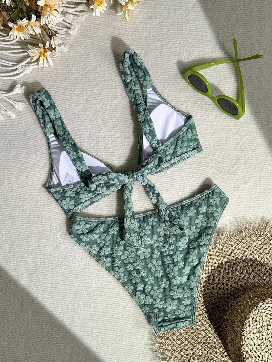 ZIELONY KOMPLET BIKINI WZÓR KWIATY