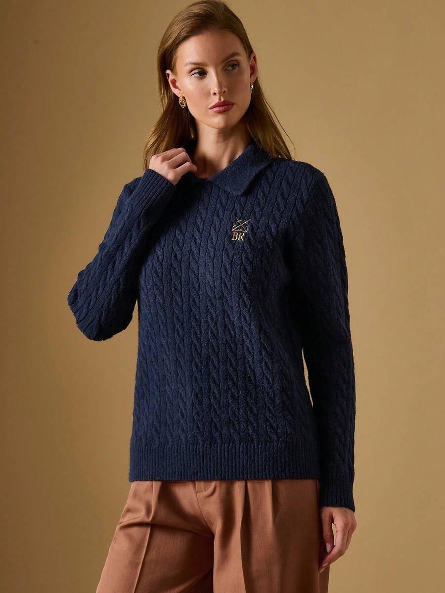GRANATOWY SWETER KOŁNIERZYK 