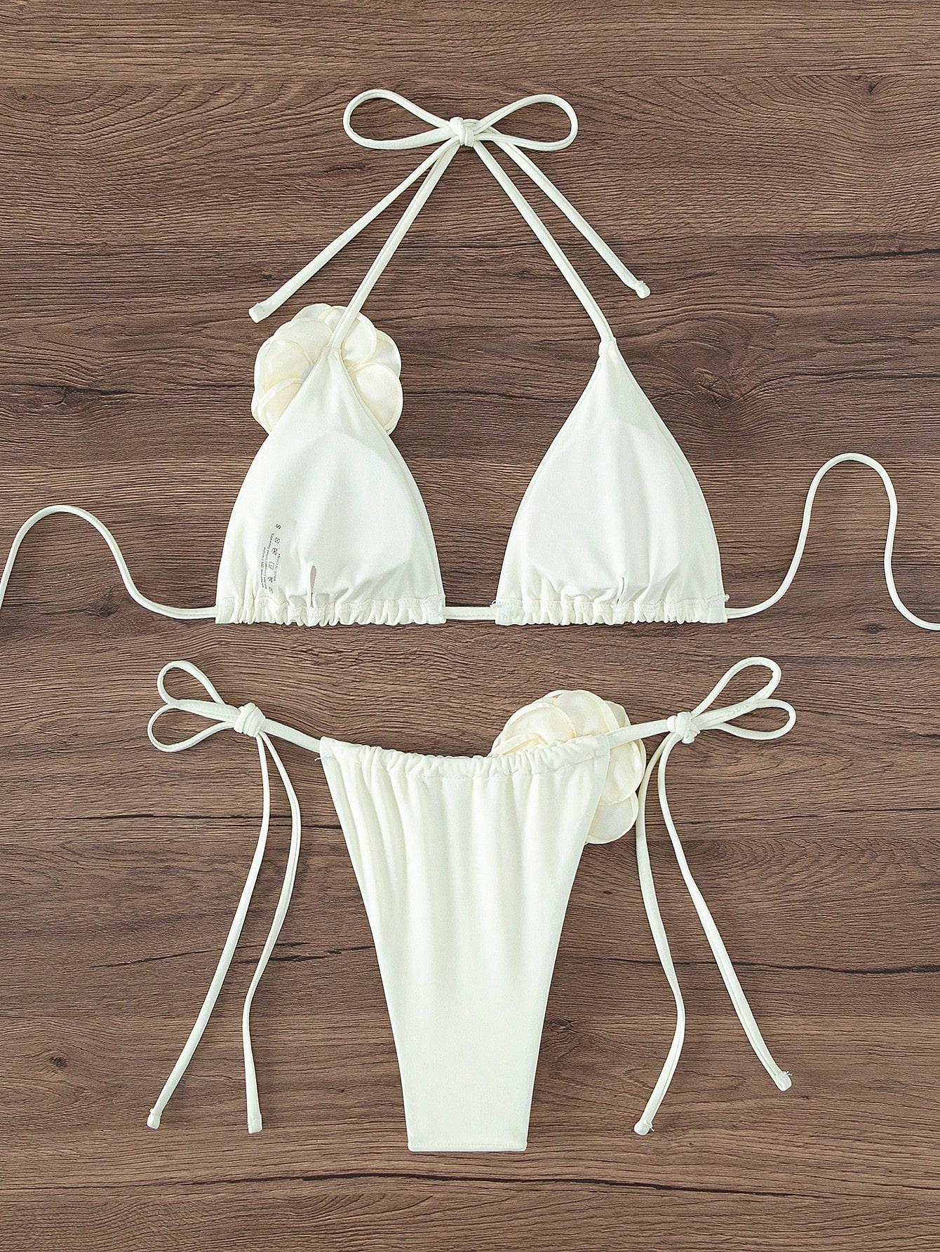 komplet bikini zdobienie kwiaty wiązanie
