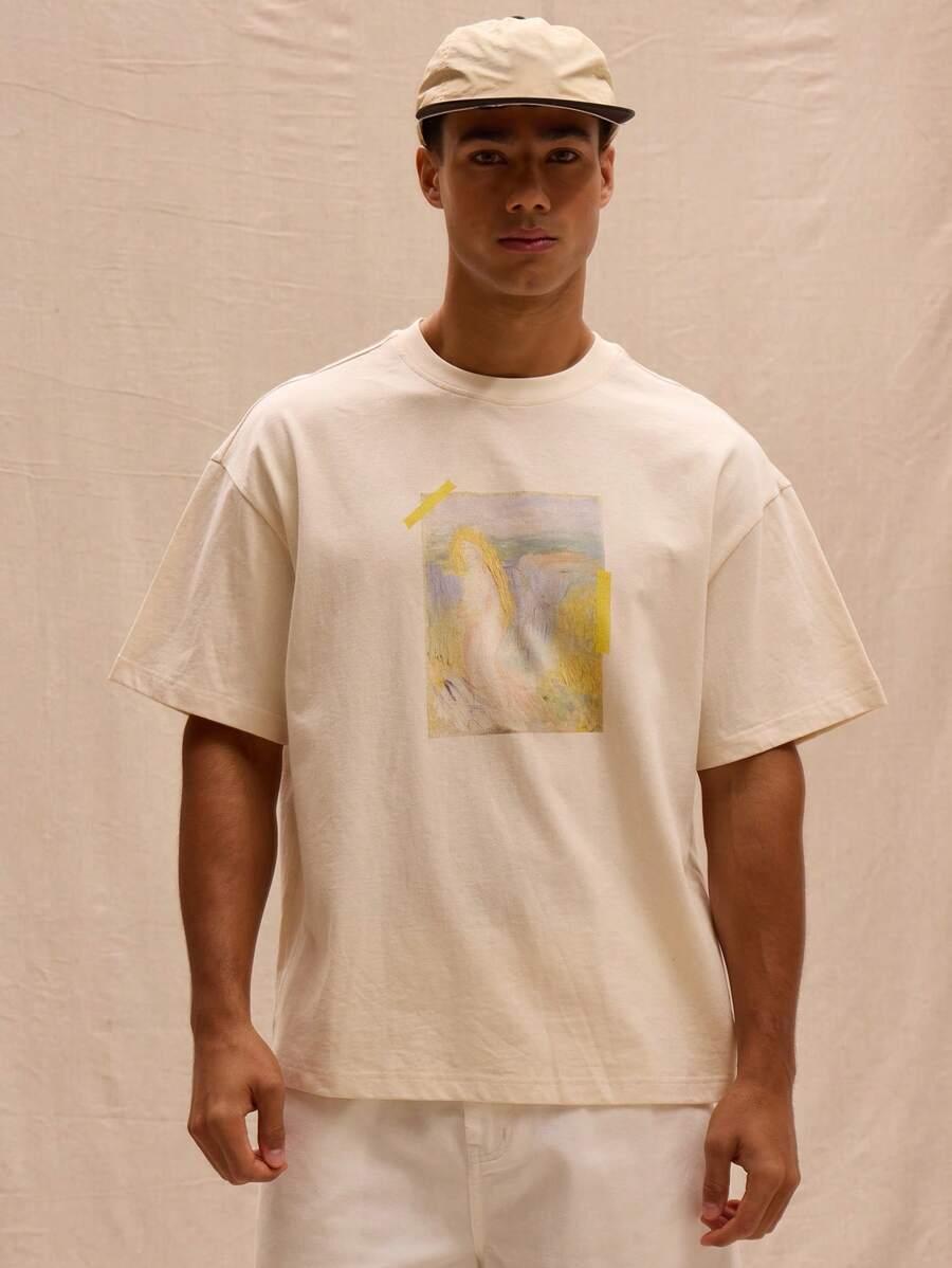 beżowy t-shirt nadruk 