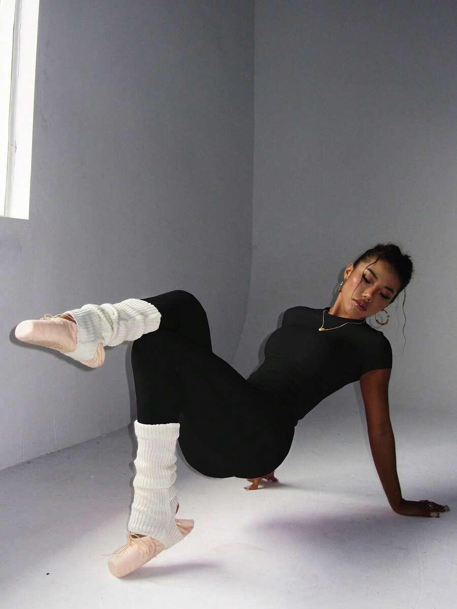 czarny top legginsy komplet 