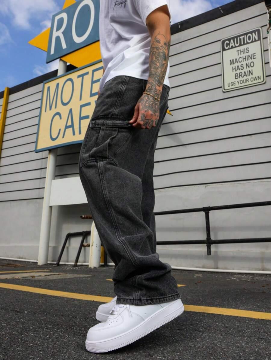 czarne spodnie jeans kieszenie 