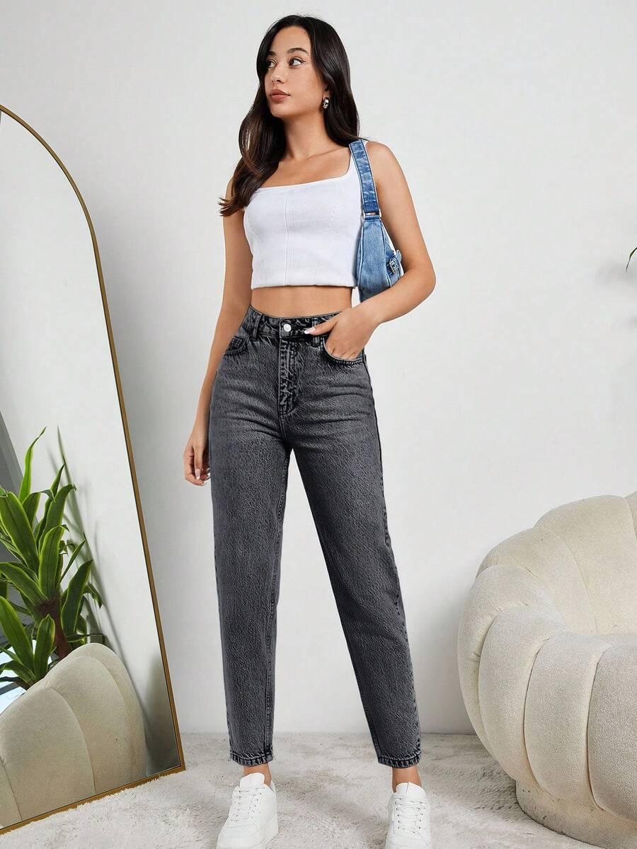 SZARE SPODNIE MOM JEANS 