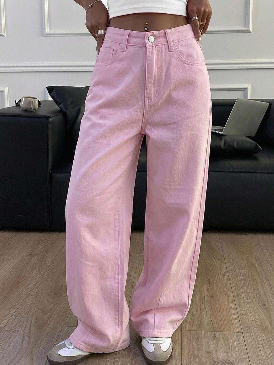 różowe spodnie jeans zamek