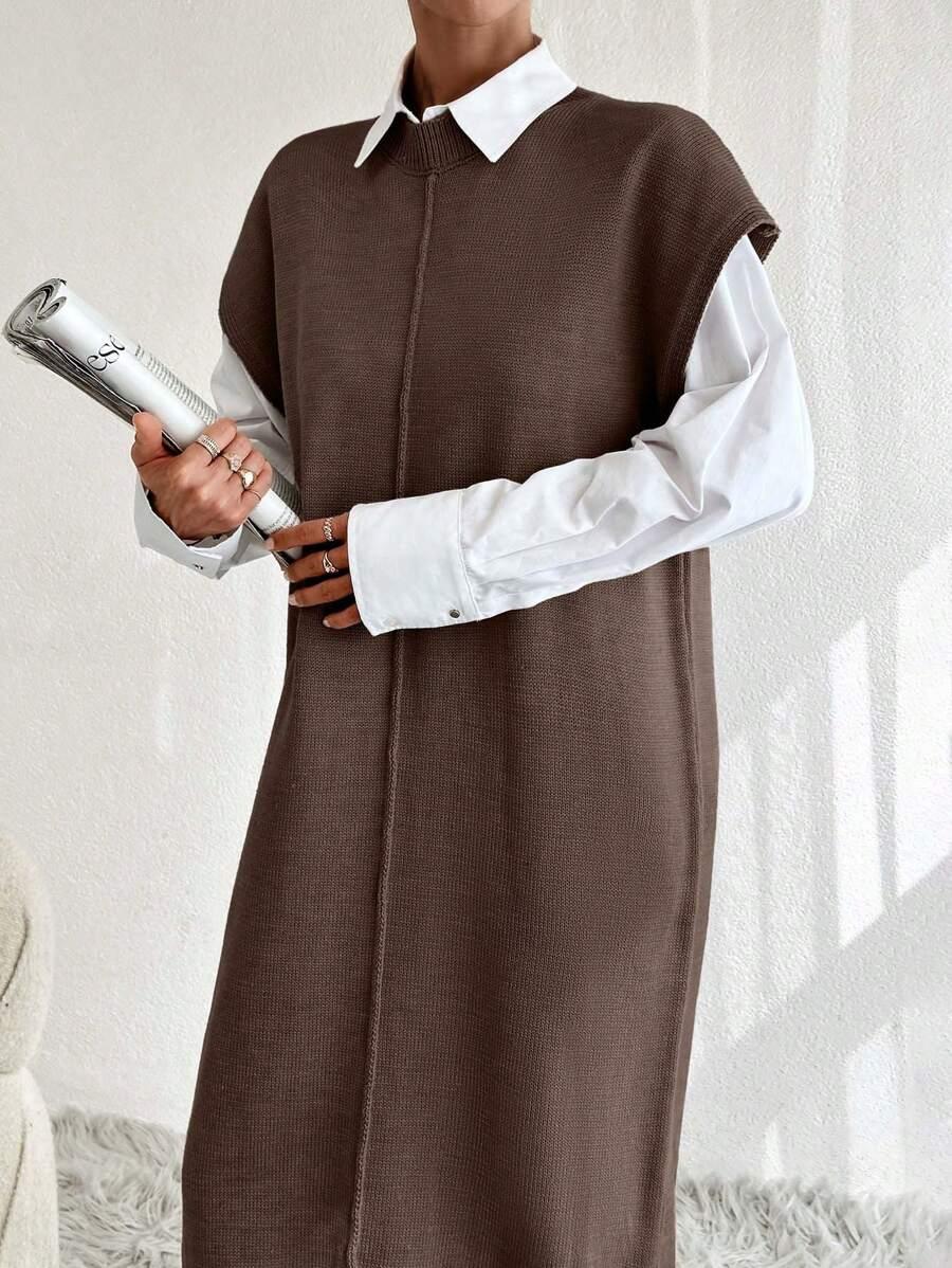 brązowa dzianinowa sukienka