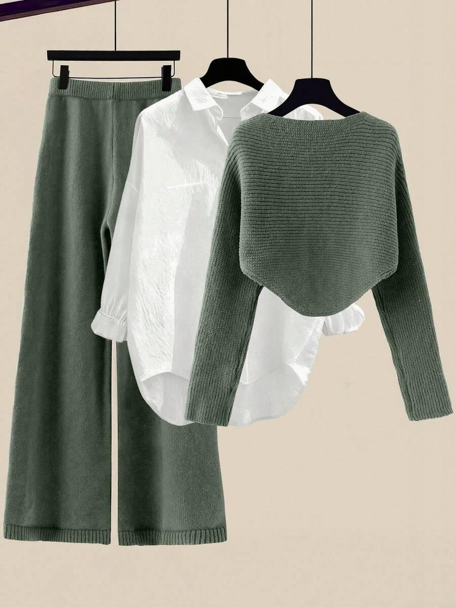 SWETER SPODNIE KOMPLET DZIANINOWY