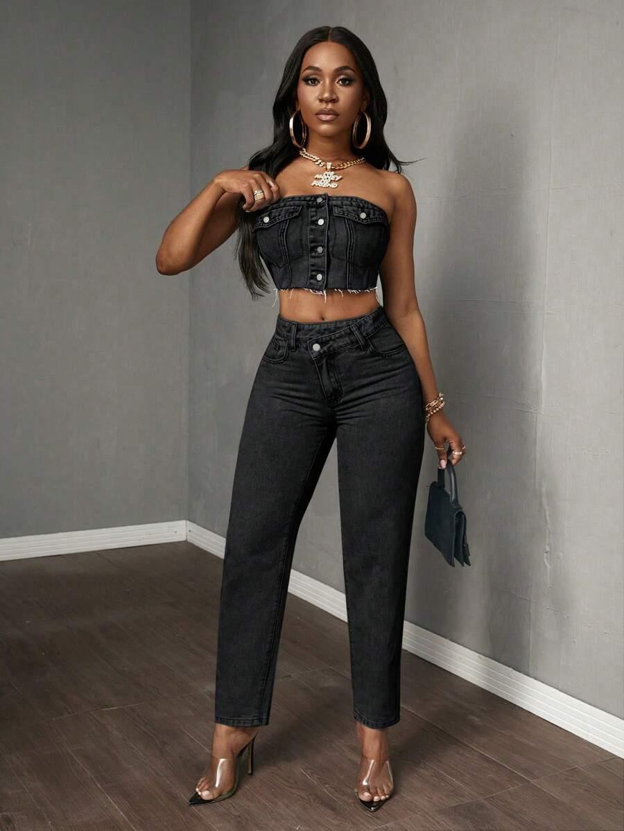 CZARNE SPODNIE JEANS 