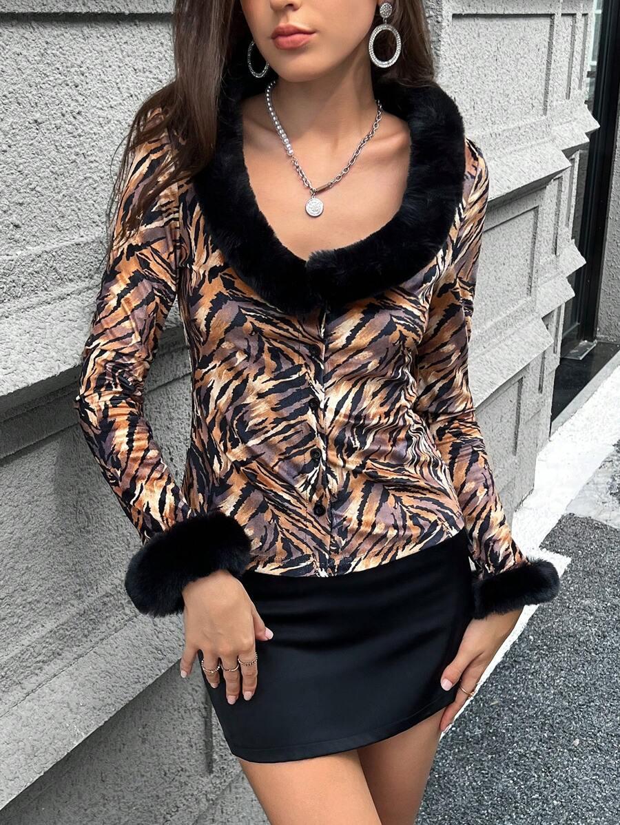 BLUZKA ANIMAL PRINT GUZIKI