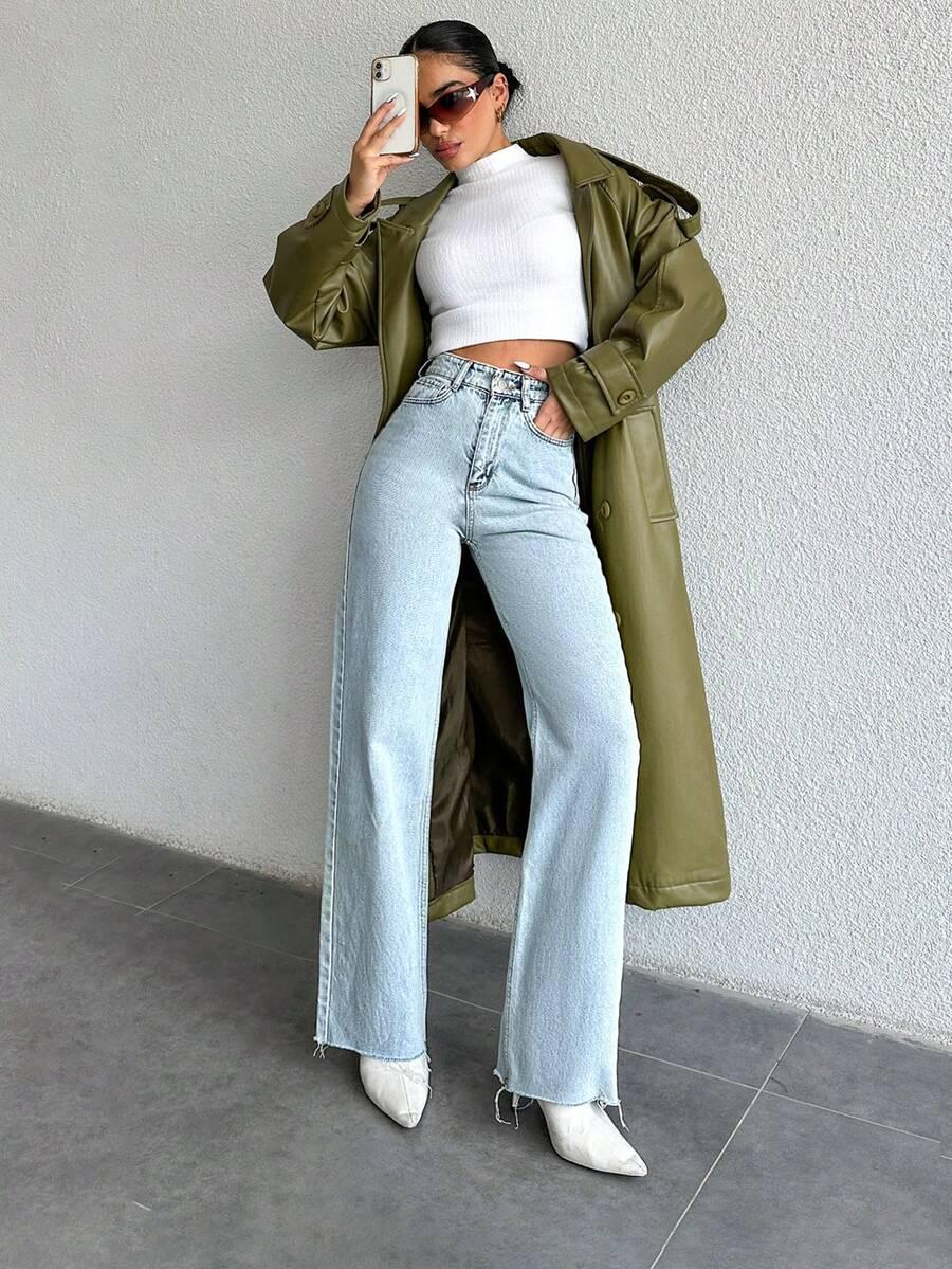 niebieskie jeansy wysoki stan 