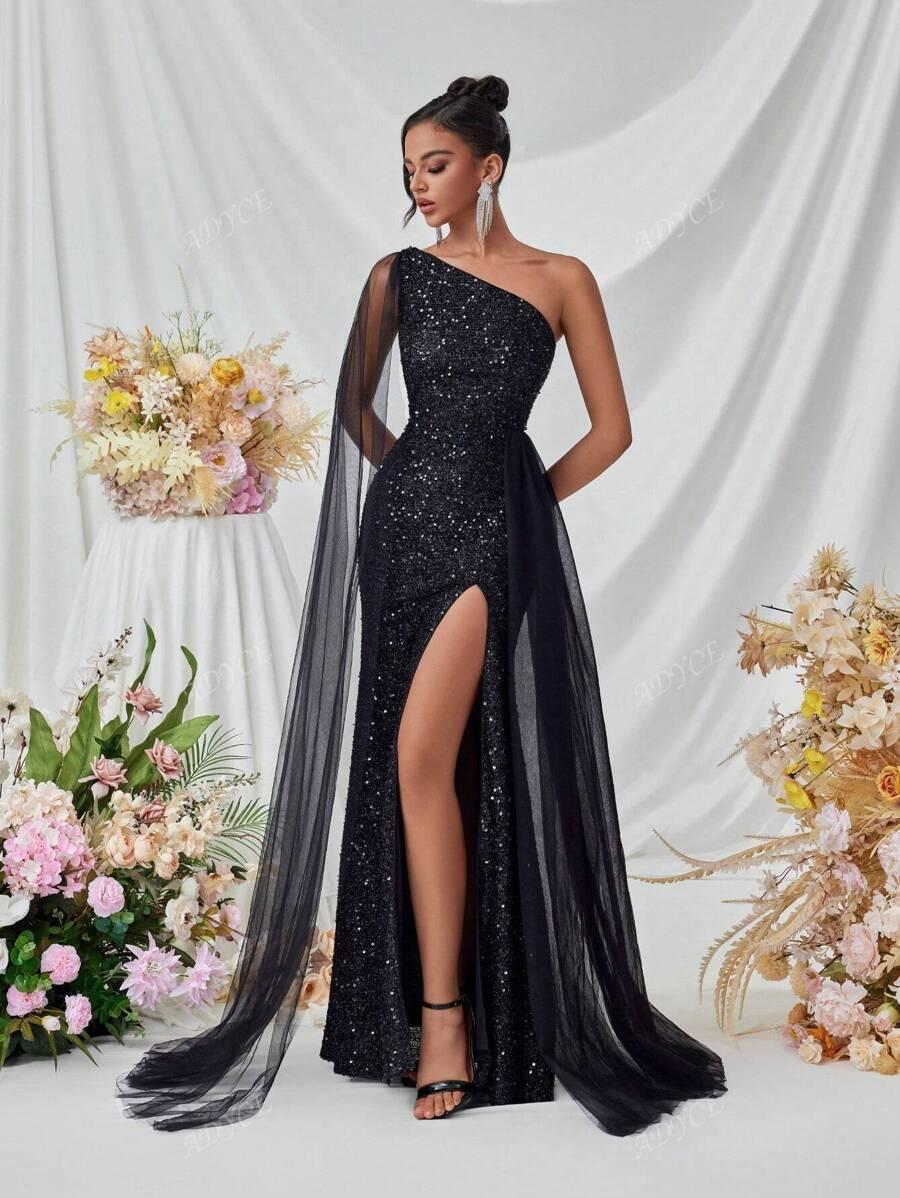 CZARNA SUKIENKA MAXI CEKINY