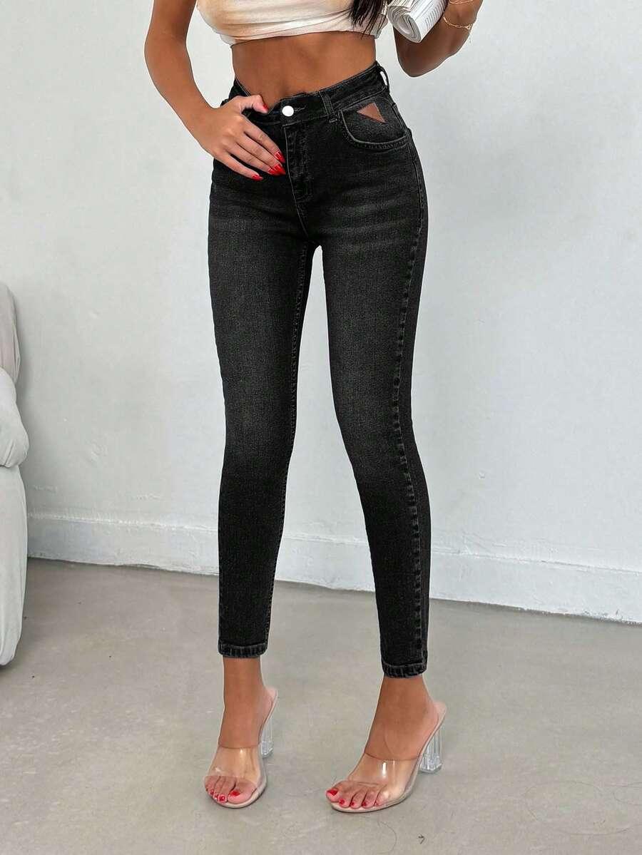 CZARNE SPODNIE JEANS WYSOKI STAN 