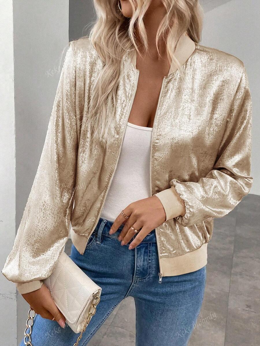 BLUZA ROZPINANA Z BŁYSZCZĄCEGO MATERIAŁU