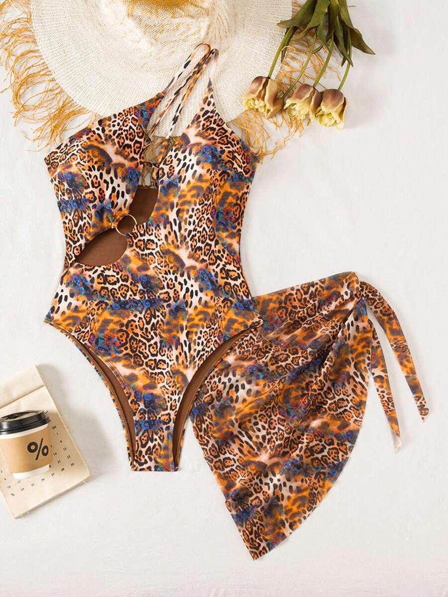 KOMPLET JEDNOCZĘŚCIOWY STRÓJ KĄPIELOWY PAREO ANIMAL PRINT