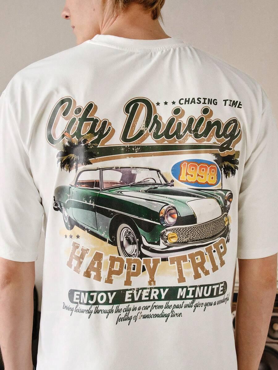 t-shirt okrągły dekolt nadruk 