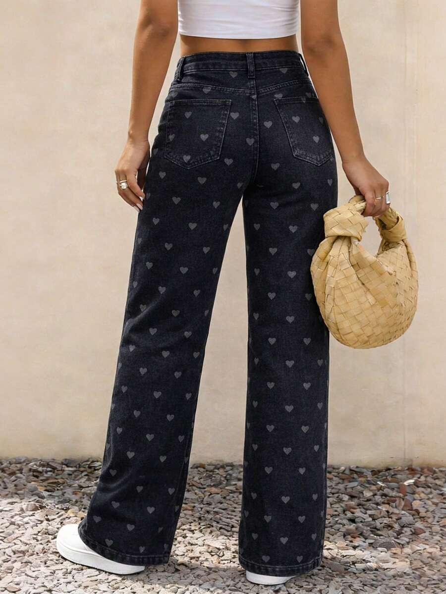 CZARNE SPODNIE JEANS WZÓR SERCA