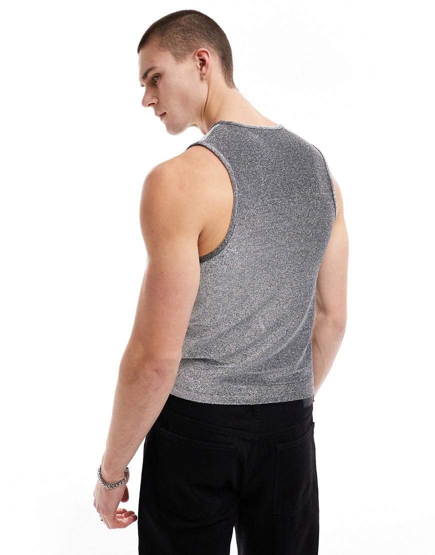 BROKATOWA KOSZULKA TOP BEZ RĘKAWÓW SLIM RETRO STYLE